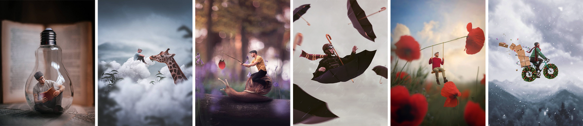 Six creative composite photographs from Fantastic Photo Adventures