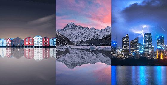 Three reflection photography examples from Shooting Skies