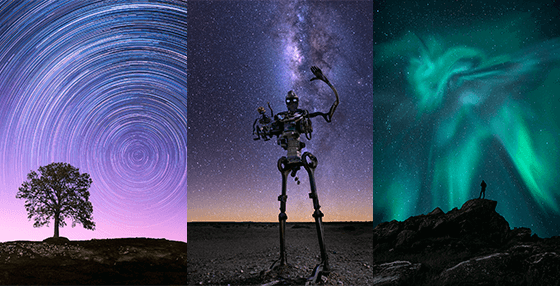 Three night-sky photography examples from Shooting Skies
